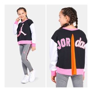 Jordan Girls Crew Pullover Sweatshirt black, white, pink Jumpman logo graphic